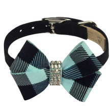 Susan Lanci Designs Tiffi Blue Gingham Nouveau Bow Dog Collar - Custom