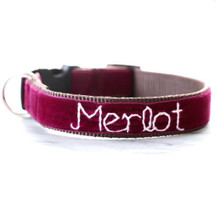 Mimi Green Burgundy Red Velvet Dog Collar and Optional Leash - Merlot