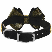 Susan Lanci Designs Black Glitzerati Double Nouveau Bow 3 Row Gold Giltmore Dog Collar