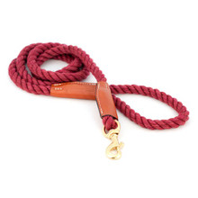 Cotton Rope Leash with Leather Accents - Maroon - Snap