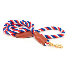 Cotton Rope Leash with Leather Accents - R/W/B - Snap