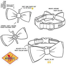 Diagram on how to put the Worthy Dog Bow Tie on a collar