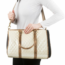 Duffel Ivory Quilted Luxe Snake Trim Pet Dog Carrier by Petote