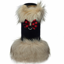 Red Gingham Nouveau Bow Ivory Fox Fur - Choose Color