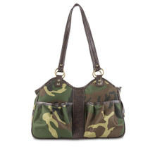 Camo Metro Bag - Brown Faux Leather Trim Pet Dog Carrier by Petote