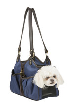 Metro - Navy w/ Brown Leather Trim & Tassel Pet Dog Carrier by Petote
