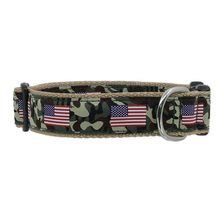 Dog Collar - American Flag on Camo -  3/4 & 1 1/4