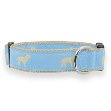 Yellow Dog on Blue - 3/4 & 1.25 inch Dog Collar, Harness