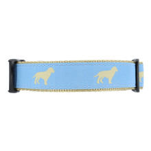 Yellow Dog on Blue - 3/4 & 1.25 inch Dog Collar, Harness
