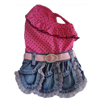 Pink Polka Dot Denim Dress