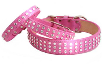 Madison & Maxwell Swarvoski Crystal Leather Dog Collars - Pink