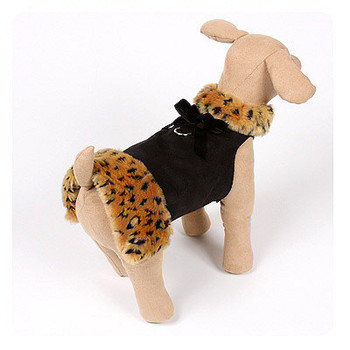 Susan Lanci Velvet Bow Black / Lynx Fur Dog Coat Harness