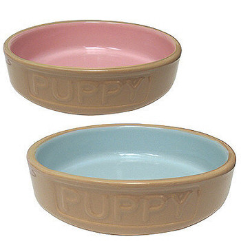 Stoneware Puppy Saucer Bowls - Pink or Blue