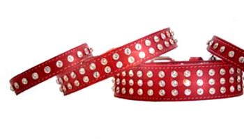 Madison & Maxwell Swarvoski Crystal Leather Dog Collars - Red