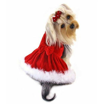 Christmas Dog Dress with Boa Trim