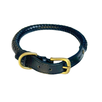 Braided Leather Dog Collars - Black