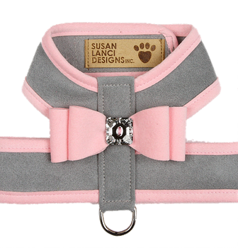 Big Bow Dog Tinkie Harnesses -Platinum/Puppy Pink Trim & Bow