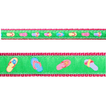 Dog Collar - Green Flip Flops - 1/2, 3/4 &1 1/4