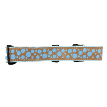 Dog Collar - Polka Dots Lt Blue on Brown, 3/4, 1-1.25