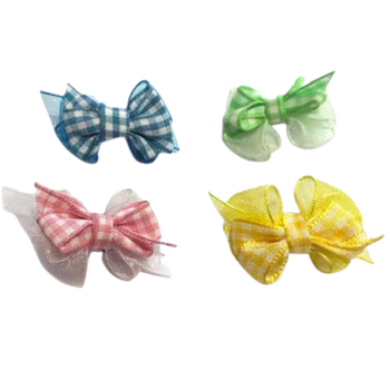 Checkered Dog Hair Bows - Pink, Yellow, Lime Green & Blue