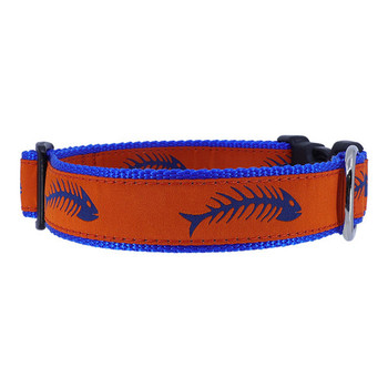 Dog Collar - Orange & Royal Blue Fishbones - 1/2, 3/4, 1 1/4