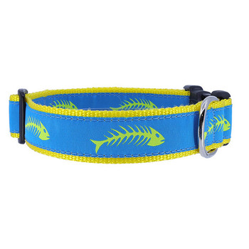 Dog Collar - Blue & Yellow Fishbones 1/2, 3/4, 1 1/4
