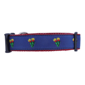 Dog Collar - Tulips on Blue - 1 1/4
