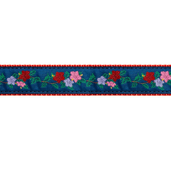 Dog Collar - Hibiscus on Blue - 1 1/4