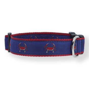 Dog Collar - Red Crabs on Blue - 3/4 & 1 1/4