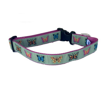 Dog Collar - Butterflies on Green - 3/4 & 1 1/4