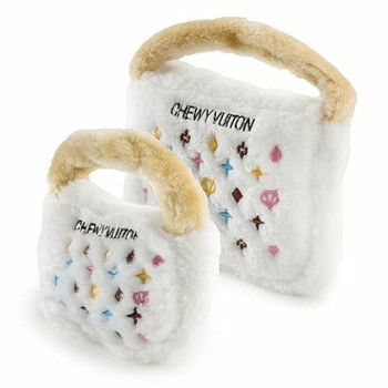 White Chewy Vuiton Purse Dog Toy