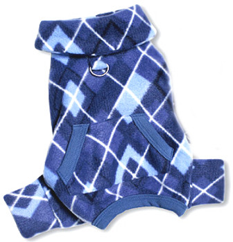 Blue Argyle Turtleneck Fleece Dog Pajamas /Jumpsuit