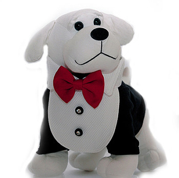 Formal Tuxedo Dog Bib & Collar w/Red Bowtie - Small to Large Dogs