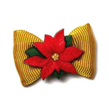 Holiday Christmas Poinsettia Dog Hair Bow Barrette - Gold