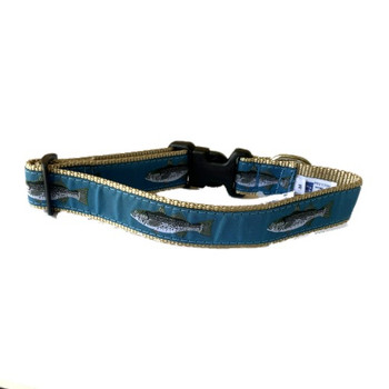 Dog Collar - Teal Striped Bass - 3/4, 1 1/4