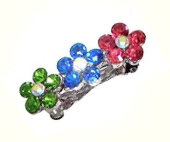 Rhinestone Row of Flowers Dog Hair Barrettes - Multi Color