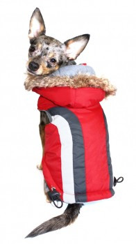 Swiss Alpine Dog Ski Vest Jacket - Red / Detachable Hood - BIG Dog Sizes