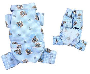 Teddy Bear Love Flannel Dog Pajamas - Blue