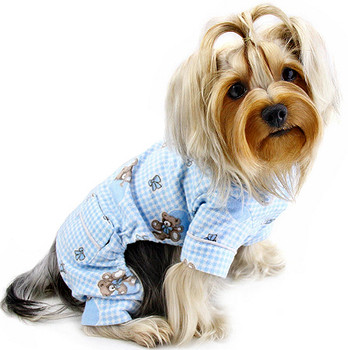 Teddy Bear Love Flannel Dog Pajamas - Blue