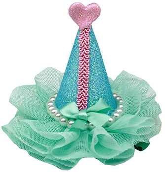 Pretty Birthday Party Dog Hat Clip On - Aqua