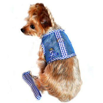Cool Netted Dog Harness - Boy Octopus Blue Gingham, S & L