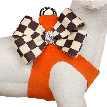 Windsor Check Orange Nouveau Bow Dog Step in Harness