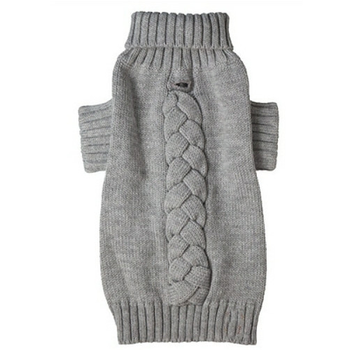 Cable Knit Light Gray Turtleneck Dog Sweater - Big Dogs Too