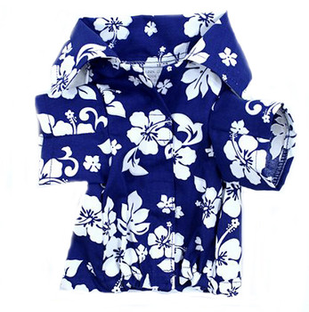 Navy Hibiscus Hawaiian Dog Shirt