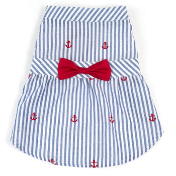 Navy Stripe Anchors Pet Dog Dress - Small - Big Dog