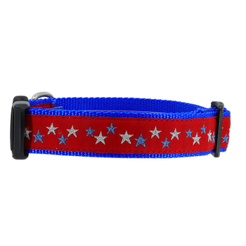 Red Patriotic Stars 1/2, 3/4 & 1.25 inch Dog & Cat Collar, Harness