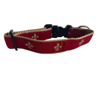 Red Fleur de Lis 1/2, 3/4 & 1.25 inch Dog & Cat Collar
