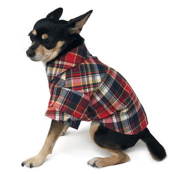 Red Plaid Flannel Button Down Dog Shirt