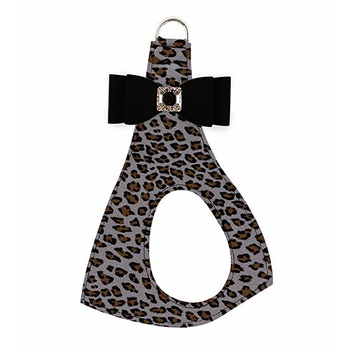 Black Big Bow on Platinum Cheetah Step In Dog Harness