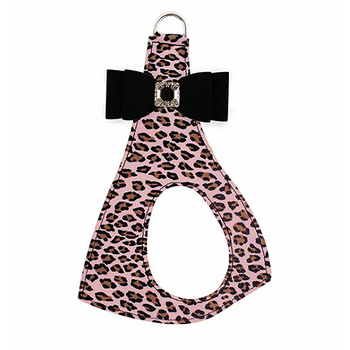 Black Big Bow on Pink Cheetah Step In Dog Harness